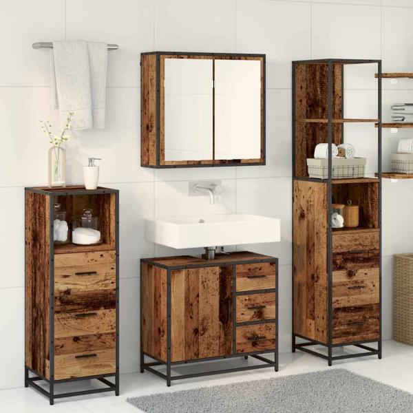 Badezimmermöbel-Set 4 Stk. Altholz Holzwerkstoff
