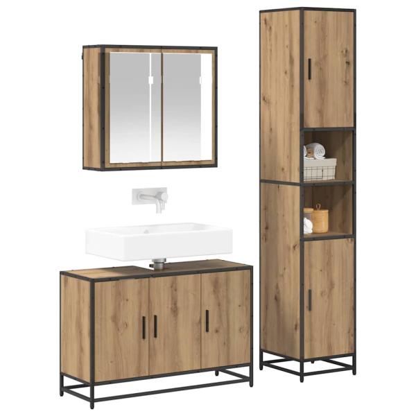 Badezimmermöbel-Set 3 Stk. Artisan-Eiche Holzwerkstoff
