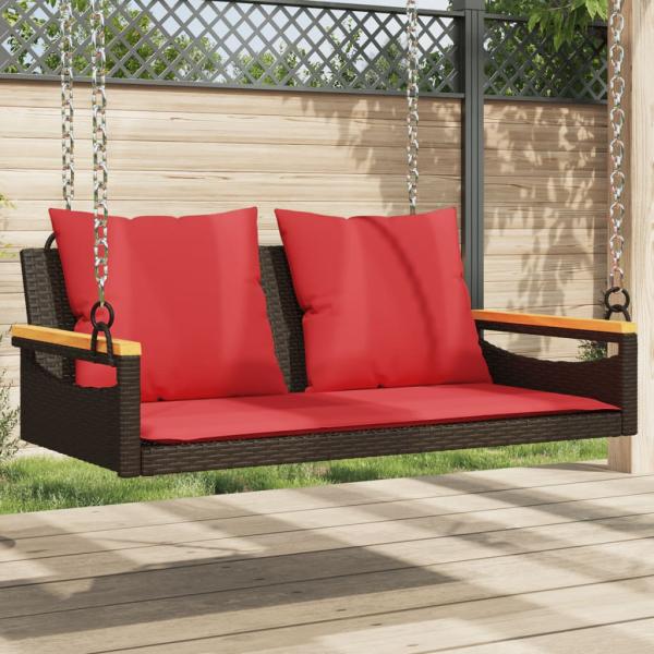 ARDEBO.de - Hängebank mit Kissen Braun 109x62x40 cm Poly Rattan
