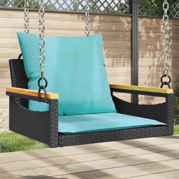 ARDEBO.de - Hängesessel mit Kissen Schwarz 63x62x40 cm Poly Rattan