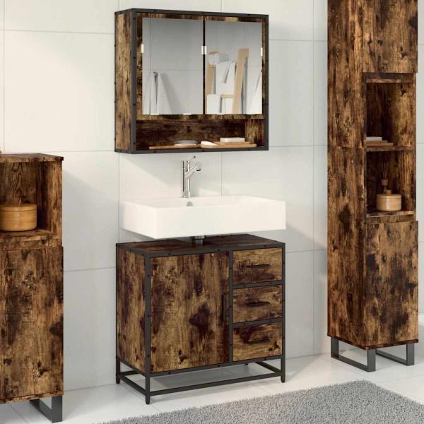ARDEBO.de - Waschbeckenunterschrank Räuchereiche 65x33x60 cm Holzwerkstoff