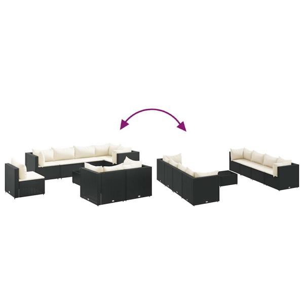 9-tlg. Garten-Lounge-Set mit Kissen Schwarz Poly Rattan