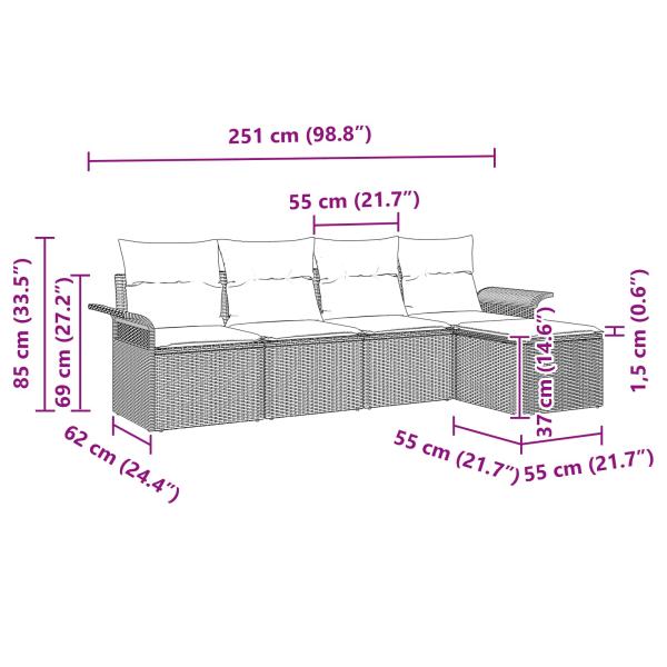 Gartensofa-set mit Kissen 5 pcs Schwarz Poly-Rattan