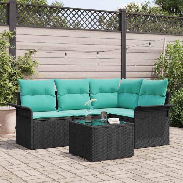 ARDEBO.de - Gartensofa-set mit Kissen 5 pcs Schwarz Poly-Rattan