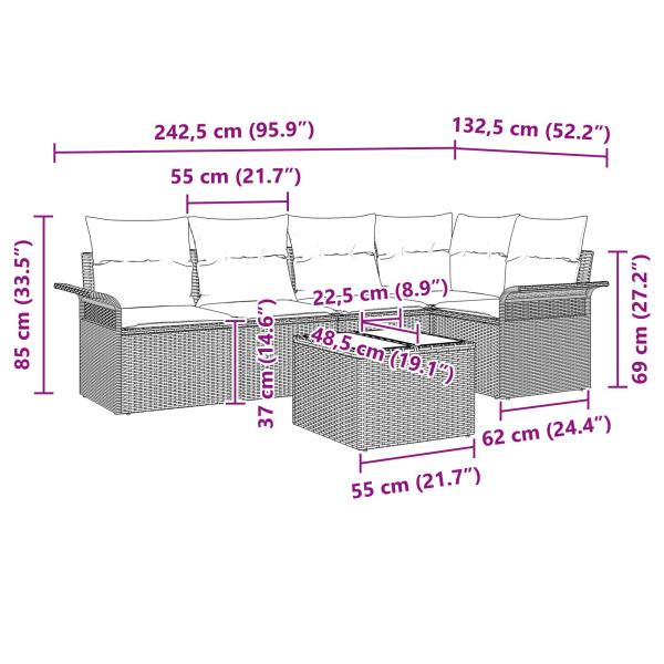 Gartensofa-set mit Kissen 6 pcs Schwarz Poly-Rattan