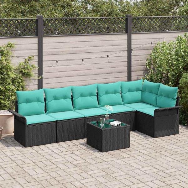 ARDEBO.de - Gartensofa-set mit Kissen 7 pcs Schwarz Poly-Rattan