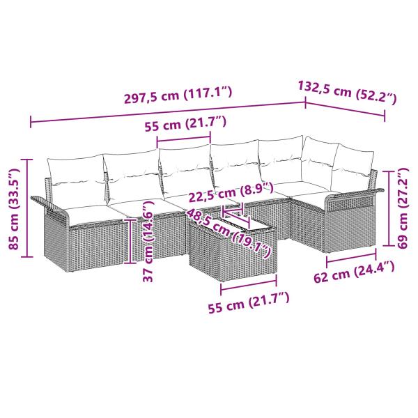 Gartensofa-set mit Kissen 7 pcs Schwarz Poly-Rattan