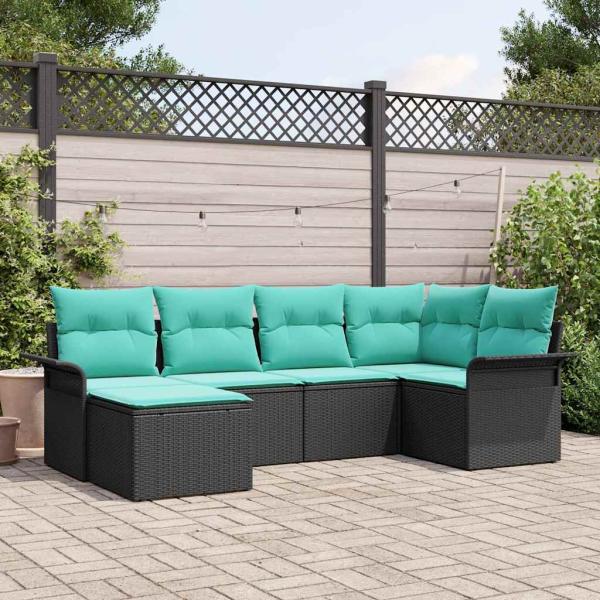 ARDEBO.de - Gartensofa-set mit Kissen 6 pcs Schwarz Poly-Rattan