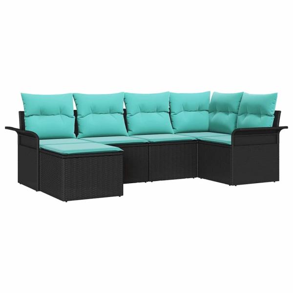 Gartensofa-set mit Kissen 6 pcs Schwarz Poly-Rattan