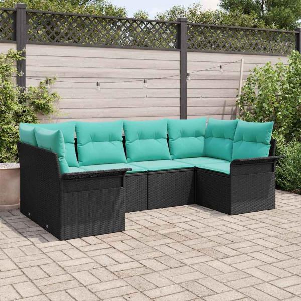 ARDEBO.de - Garten-Sofa-Set mit Kissen 6 pcs Schwarz Poly Rattan