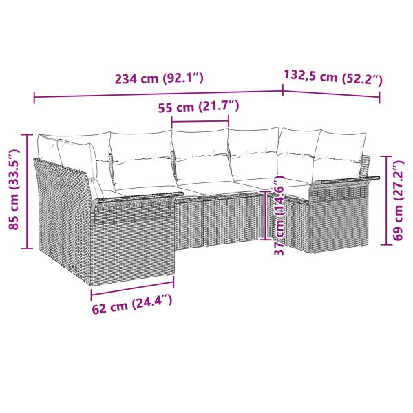 Garten-Sofa-Set mit Kissen 6 pcs Schwarz Poly Rattan