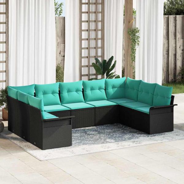 ARDEBO.de - Gartensofa-set mit Kissen 9 pcs Schwarz Poly-Rattan