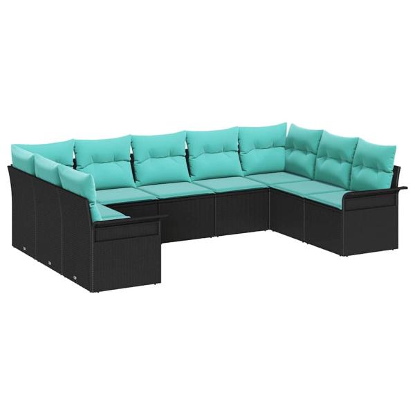 Gartensofa-set mit Kissen 9 pcs Schwarz Poly-Rattan
