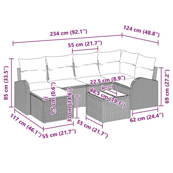 Gartensofa-set 7 Stk. Braun [Synthetisch]: Poly Rattan