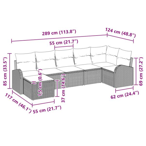 Garten-Sofa-Set mit Kissen 7 pcs Braun Poly Rattan