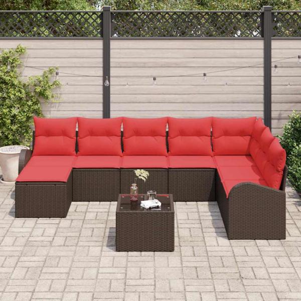 Gartensofa-set 9 Stk. Braun [Synthetisch]: Poly Rattan