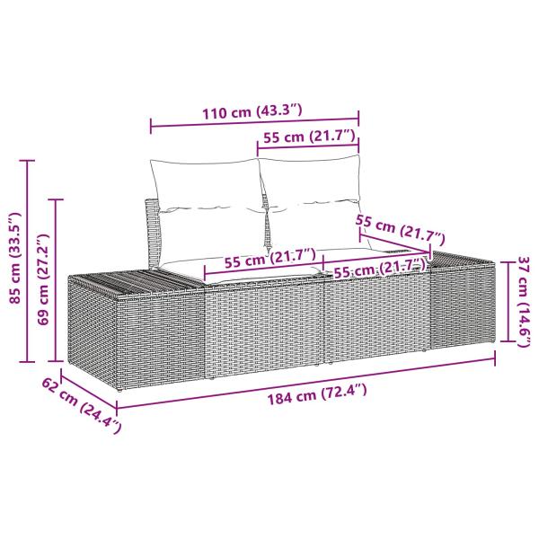 Sofa Set mit Kissen 5 pcs Braun Poly-Rattan