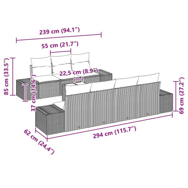 Sofa Set mit Kissen 8 pcs Braun Poly Rattan