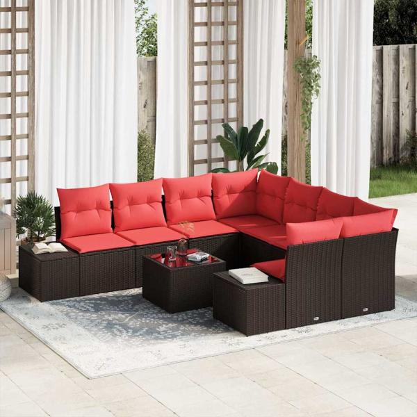 ARDEBO.de - Sofa Set 9 stk. Braun [Synthetisch]: Poly Rattan