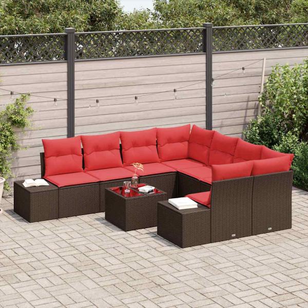 Sofa Set 9 stk. Braun [Synthetisch]: Poly Rattan