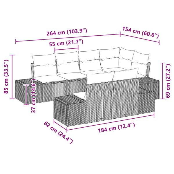 Gartensofa-set mit Kissen 7 pcs Braun Poly-Rattan