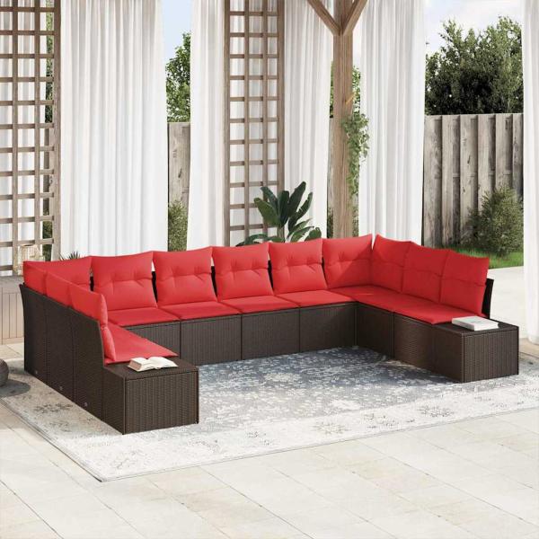 ARDEBO.de - Gartensofa-set mit Kissen 10 pcs Braun Poly-Rattan