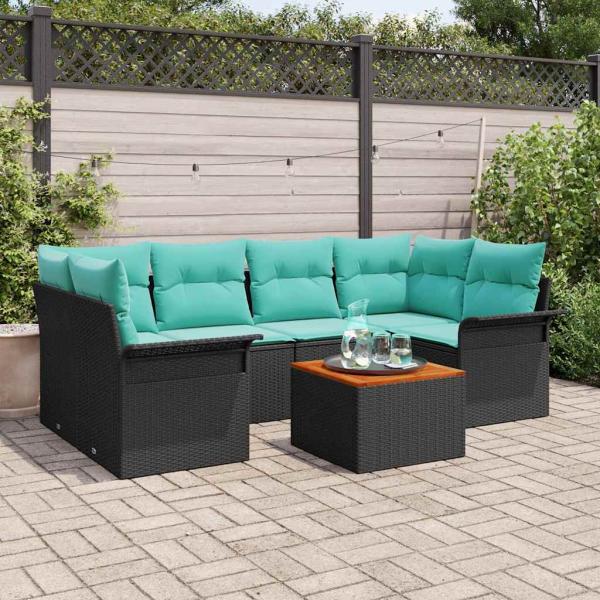 ARDEBO.de - Gartensofa-set mit Kissen 7 pcs Schwarz Poly-Rattan