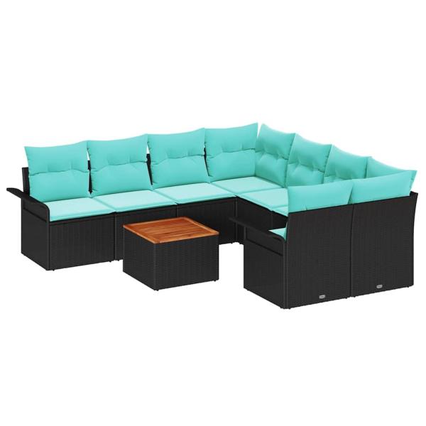 Gartensofa-set mit Kissen 9 pcs Schwarz Poly-Rattan