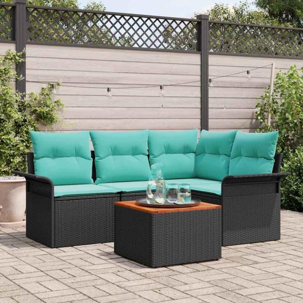 ARDEBO.de - Gartensofa-set mit Kissen 5 pcs Schwarz Poly-Rattan