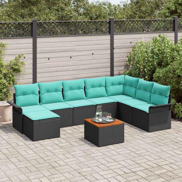 ARDEBO.de - Gartensofa-set mit Kissen 9 pcs Schwarz Poly-Rattan