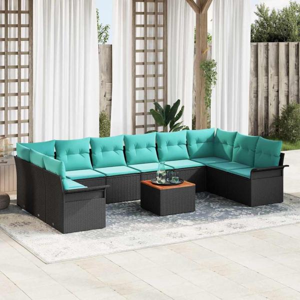 ARDEBO.de - Gartensofa-set mit Kissen 11 pcs Schwarz Poly-Rattan