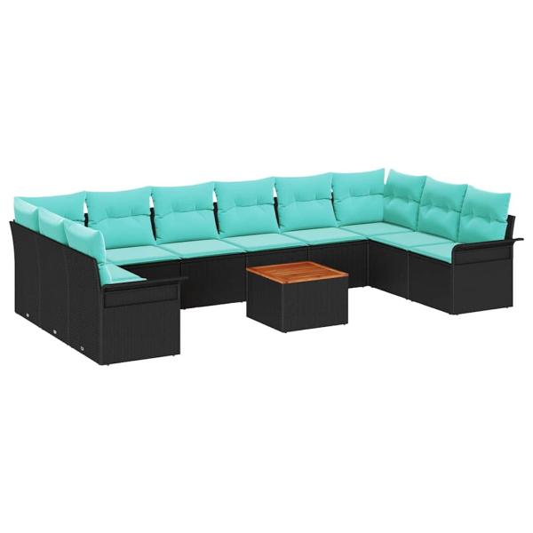 Gartensofa-set mit Kissen 11 pcs Schwarz Poly-Rattan