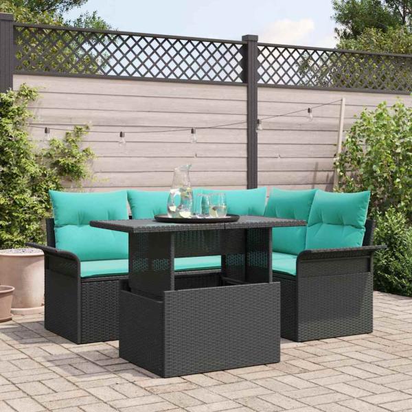 ARDEBO.de - Gartensofa-set mit Kissen 5 pcs Schwarz Poly-Rattan
