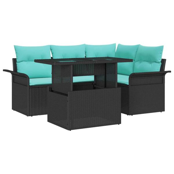Gartensofa-set mit Kissen 5 pcs Schwarz Poly-Rattan