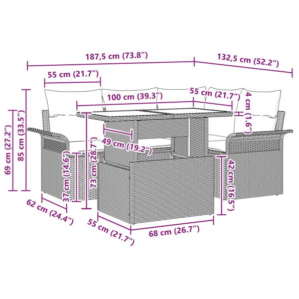 Gartensofa-set mit Kissen 5 pcs Schwarz Poly-Rattan