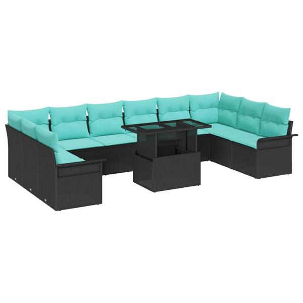 Sofa Set mit Kissen 11 pcs Schwarz Poly-Rattan