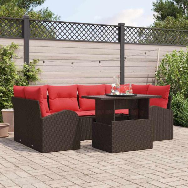 ARDEBO.de - Gartensofa-set mit Kissen 7 pcs Braun Poly-Rattan