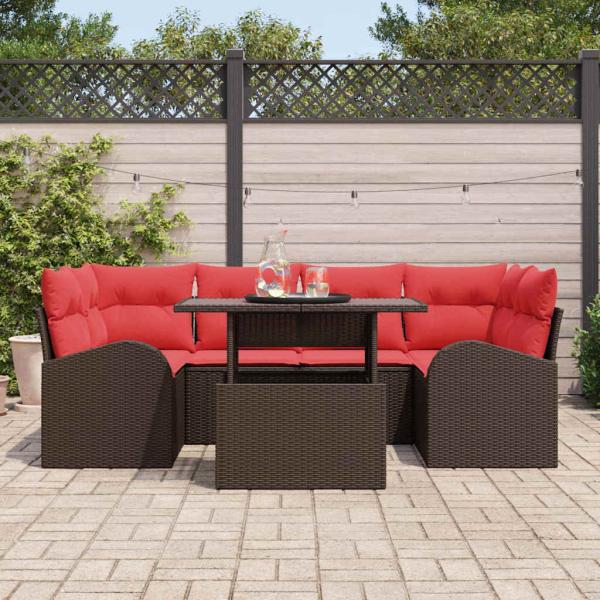 Gartensofa-set mit Kissen 7 pcs Braun Poly-Rattan