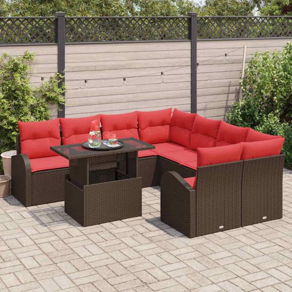 Gartensofa-set 9 Stk. Braun Poly-Rattan