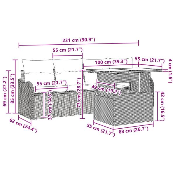 Gartensofa-set mit Speicher 6 pcs Braun Poly-Rattan