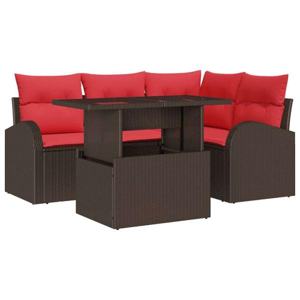 Gartensofa-set mit Speicher 5 pcs Braun und Rot Poly-Rattan