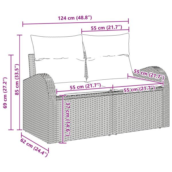 Garten-Sofa-Set mit Kissen 8 pcs Braun und Rot