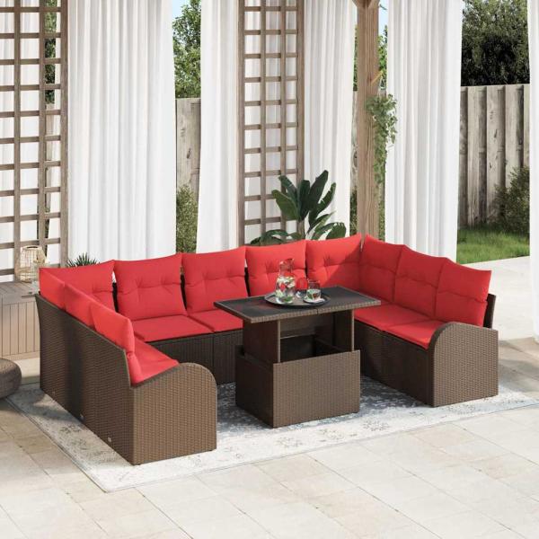 ARDEBO.de - Gartensofa-set mit Speicher mit Kissen 10 pcs Braun Poly-Rattan