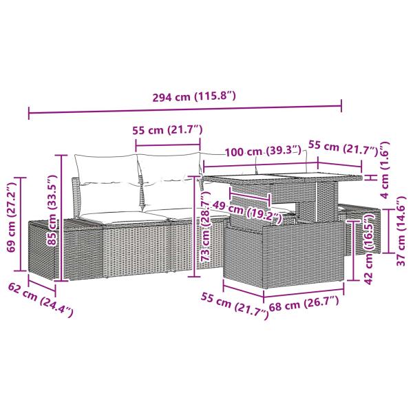 Sofa Set 5 stk. 4-Sitzanzahl Braun und Rot Poly-Rattan