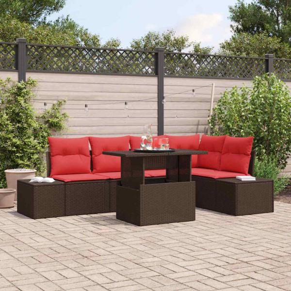 ARDEBO.de - Garten-Sofa-Set mit Kissen mit Speicher 6 pcs Braun und Rot