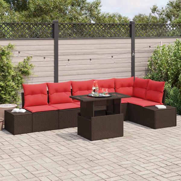 ARDEBO.de - Gartensofa-set mit Kissen 7 pcs Braun und Rot Poly-Rattan