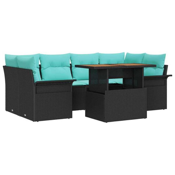 Garten-Sofa-Set mit Kissen 7 pcs Schwarz und blau