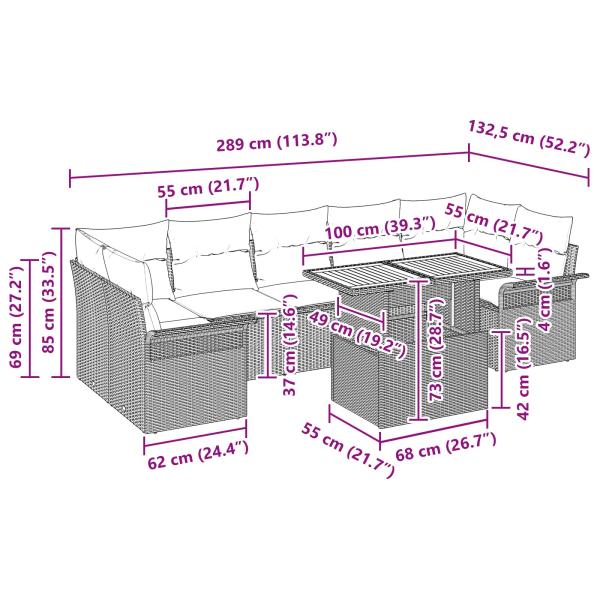 Gartensofa-set mit Kissen 8 pcs Schwarz und Blau Poly-Rattan