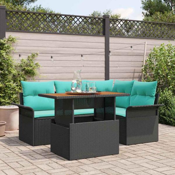 ARDEBO.de - Garten-Sofa-Set mit Kissen mit Speicher 5 pcs Schwarz und blau