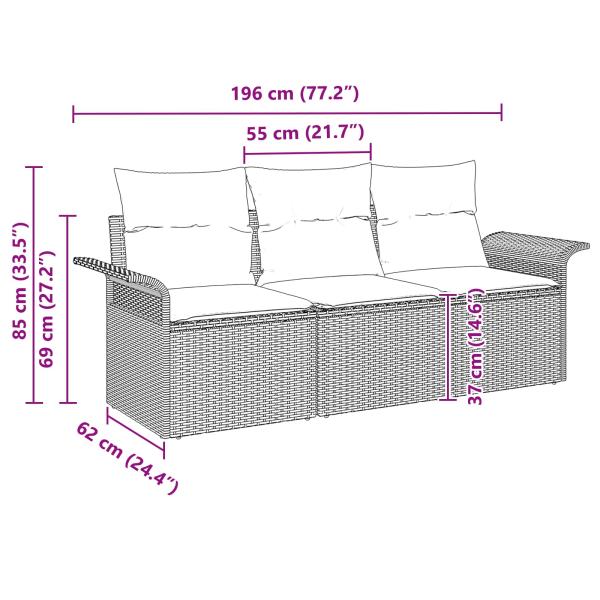 Garten-Sofa-Set mit Kissen mit Speicher 3 pcs Braun Poly Rattan